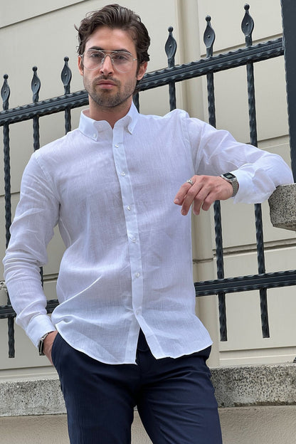 Brabion Daniel White Linen Shirt - Slim Fit Elegance for Every Occasion
