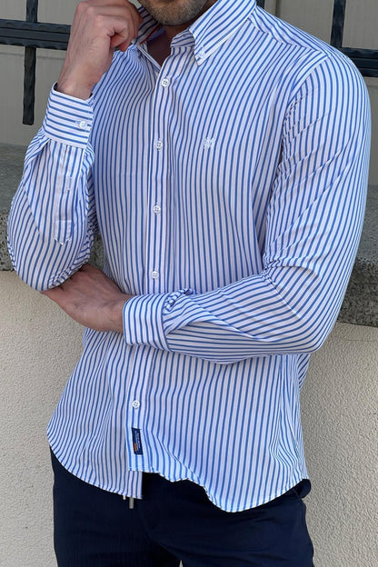 Brabion Daniel Striped White and Blue Slim Fit Shirt