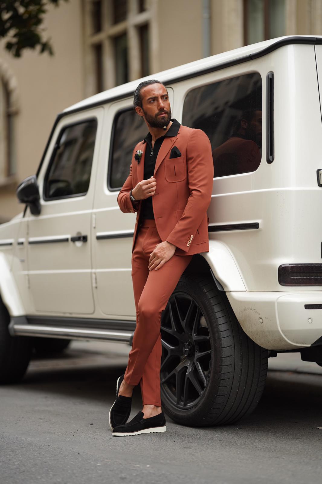 Evo Rust Brown Slim Fit Wool Suit - Elevate Your Wardrobe