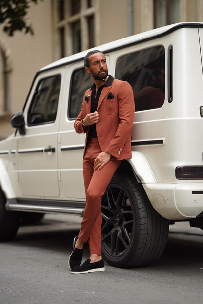 Evo Rust Brown Slim Fit Wool Suit - Elevate Your Wardrobe