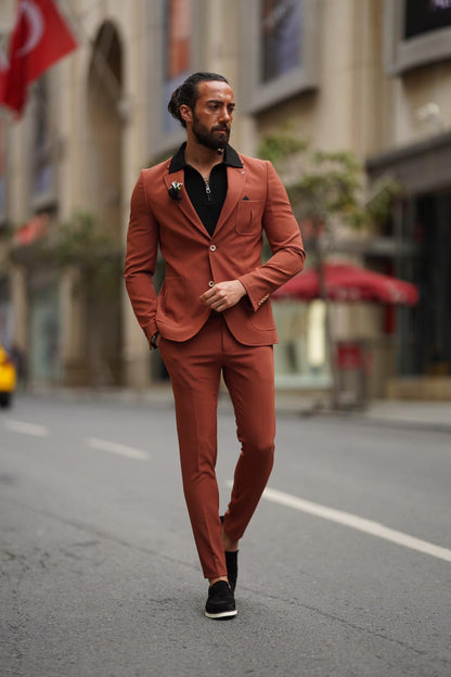 Evo Rust Brown Slim Fit Wool Suit - Elevate Your Wardrobe