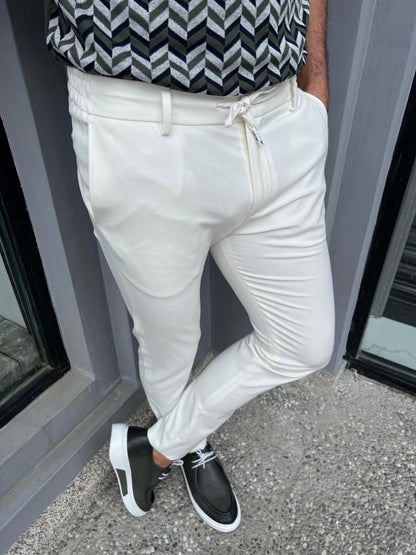 Lyon White Slim Fit Rope Pants: Versatile Elegance for Every Occasion