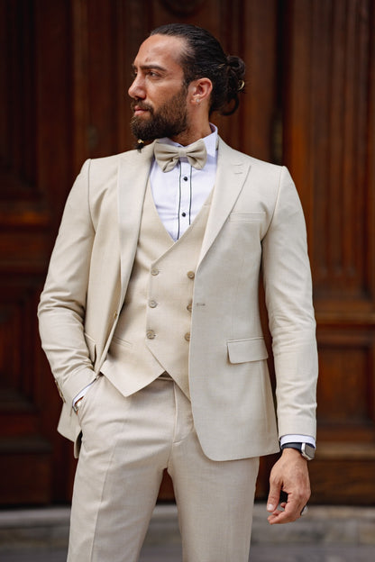 Daniel Beige Slim Fit Peak Lapel Tuxedo