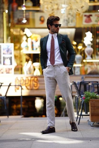 Vespo Self-Patterned Khaki Slim Fit Blazer