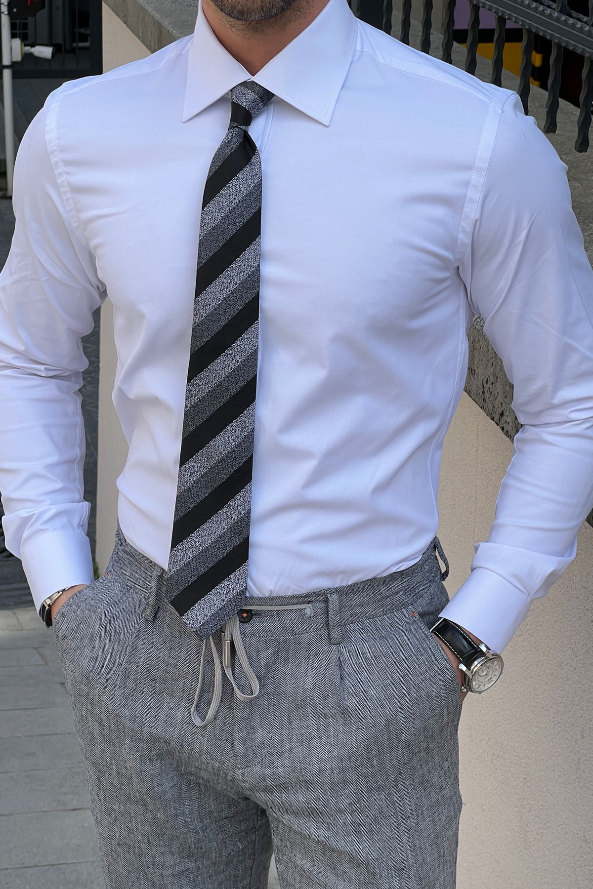 Brabion Daniel White Cotton Slim Fit Shirt