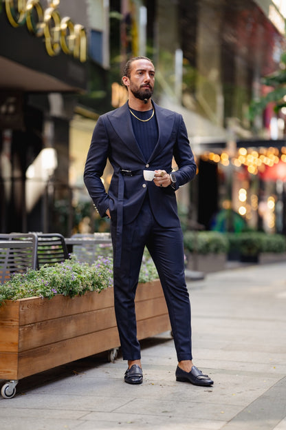 Vespo Navy Blue Buckle Suit - Perfect for Every Occasion