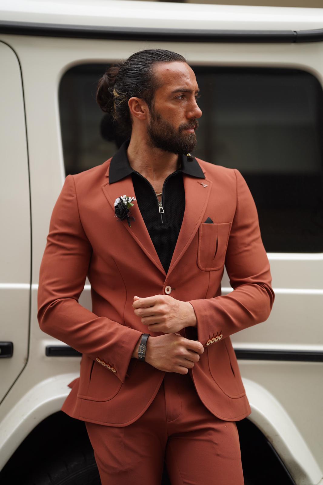 Evo Rust Brown Slim Fit Wool Suit - Elevate Your Wardrobe