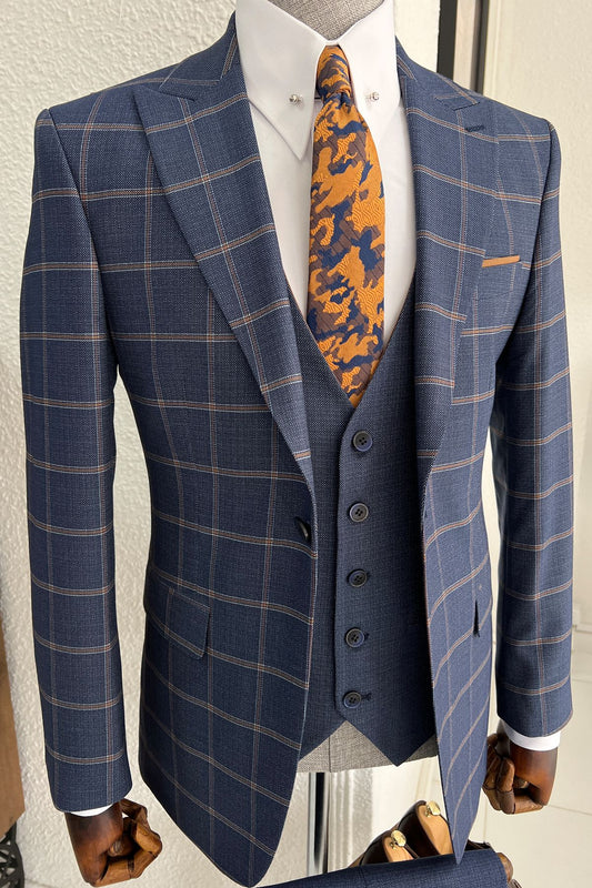 Daniel Patterned Navy-Blue Wool Slim-Fit Suit
