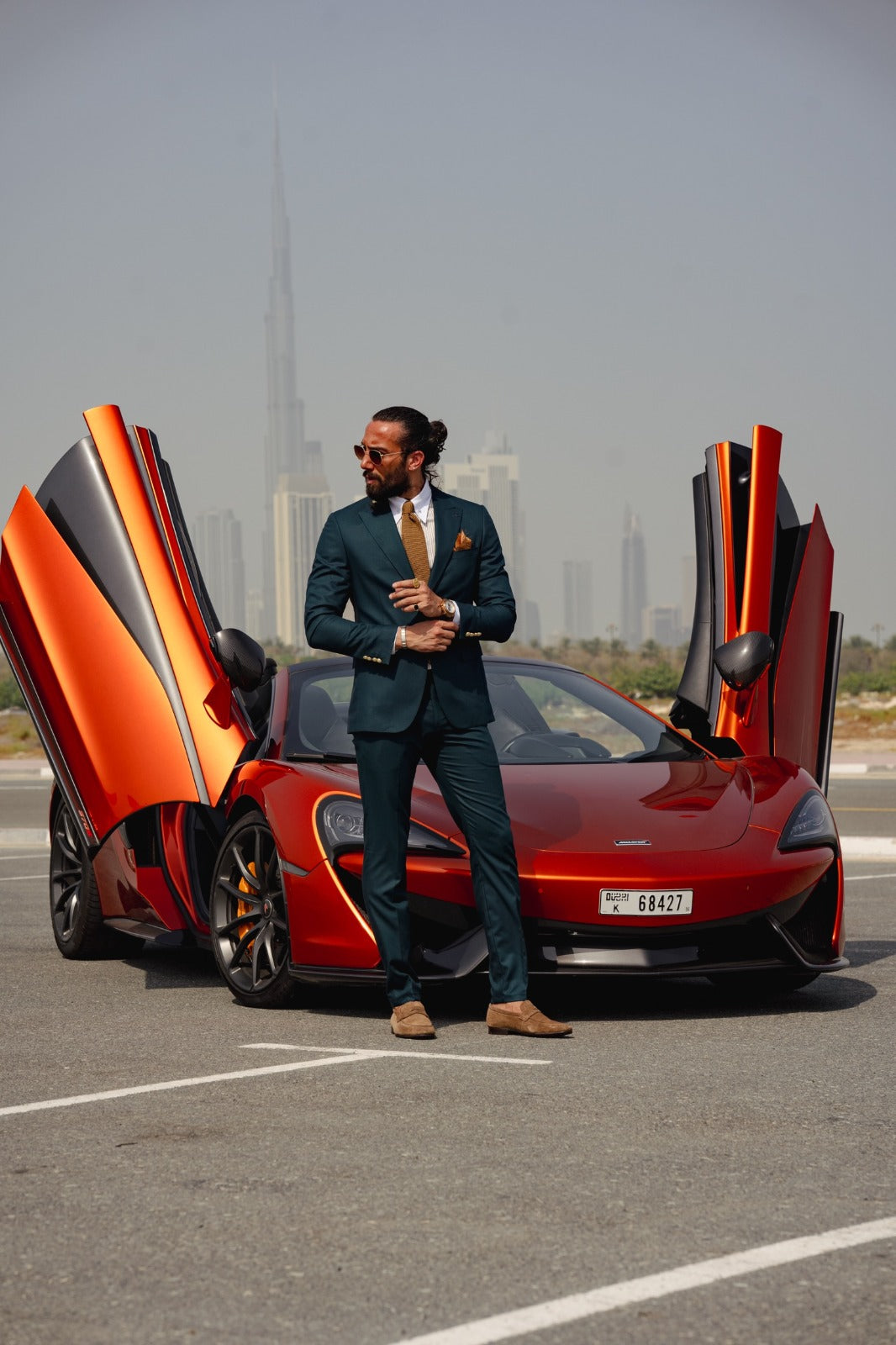 Vespo Green Detailed Slim-Fit Suit