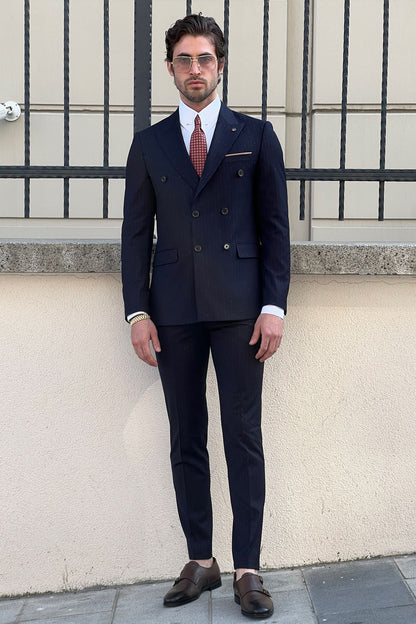 Daniel Double Breasted Navy Blue Wool Suit - The Ultimate Choice for Modern Men