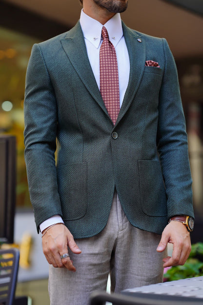 Vespo Self-Patterned Khaki Slim Fit Blazer