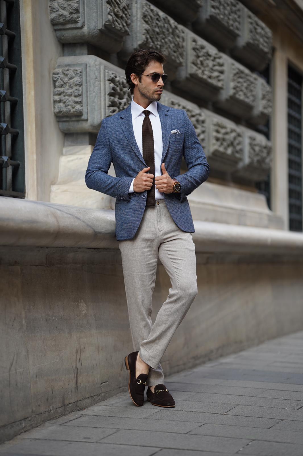 Stefano Blue Wool Slim Fit Blazer