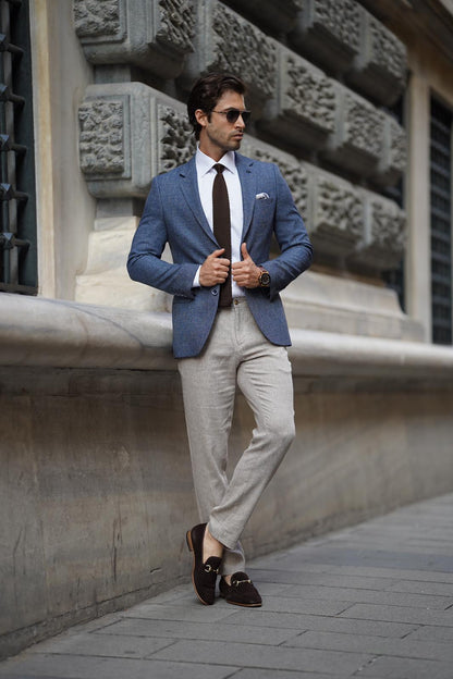 Stefano Blue Wool Slim Fit Blazer