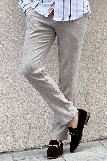 Daniel Beige Linen Pants - Slim Fit Elegance