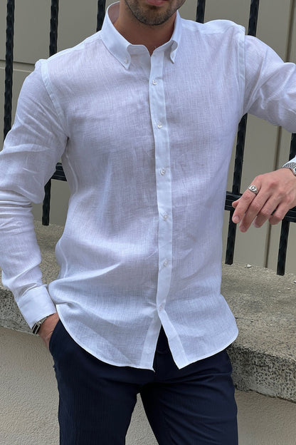 Brabion Daniel White Linen Shirt - Slim Fit Elegance for Every Occasion