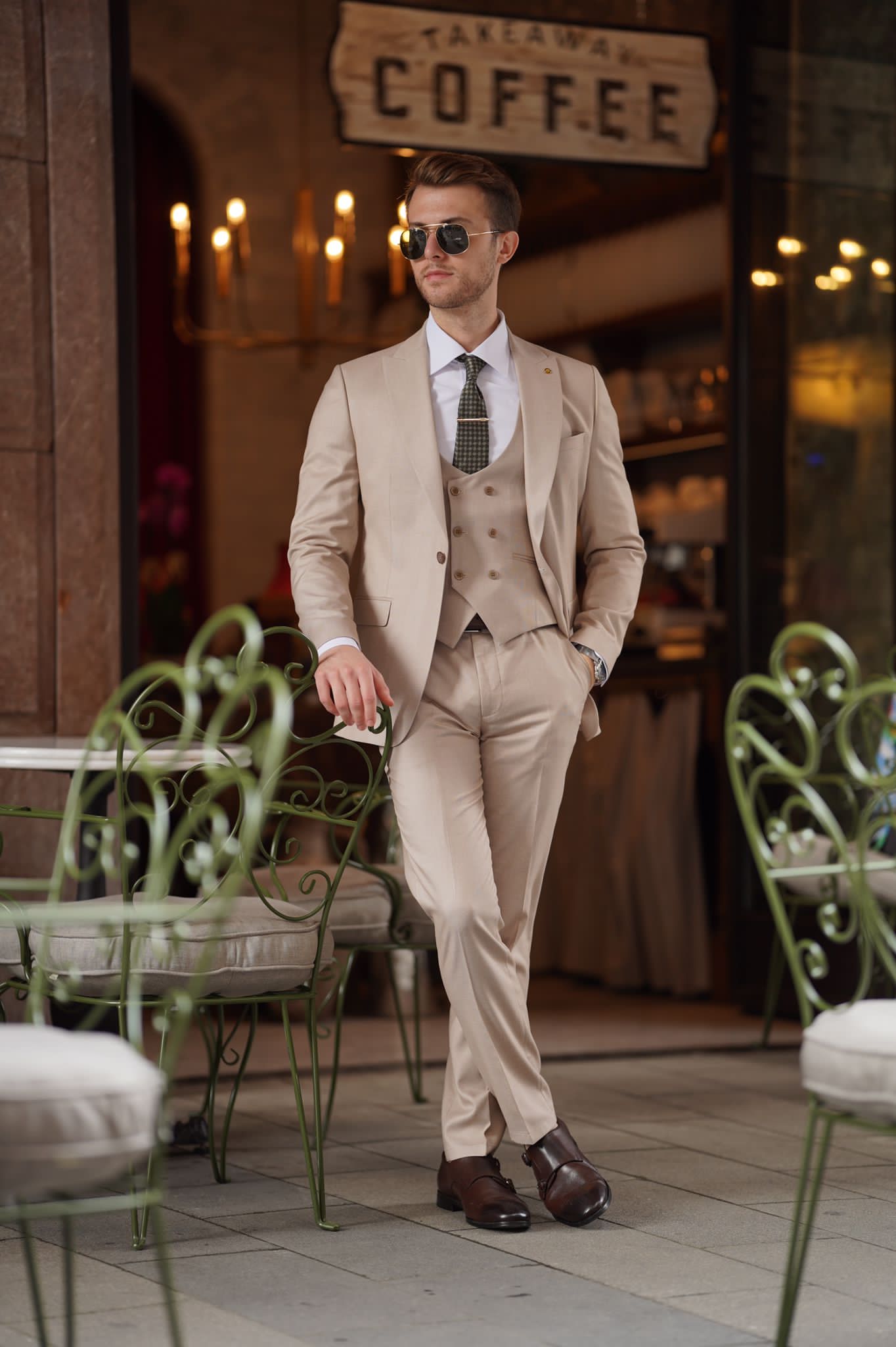 Daniel Slim Fit Beige Wool Suit for Modern Men