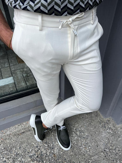 Lyon White Slim Fit Rope Pants: Versatile Elegance for Every Occasion