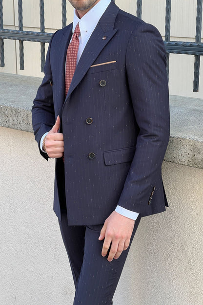 Daniel Double Breasted Navy Blue Wool Suit - The Ultimate Choice for Modern Men