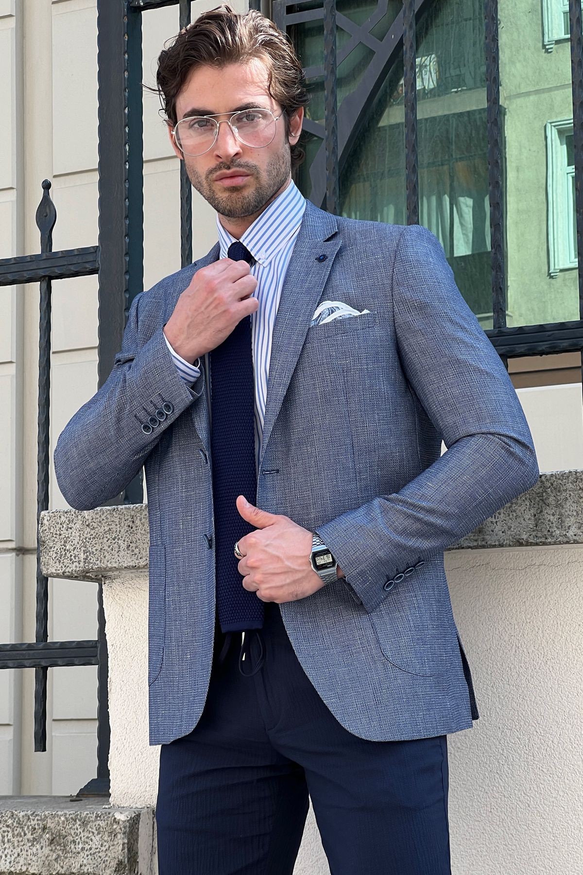 Daniel Navy Blue Linen Slim Fit Blazer Jacket