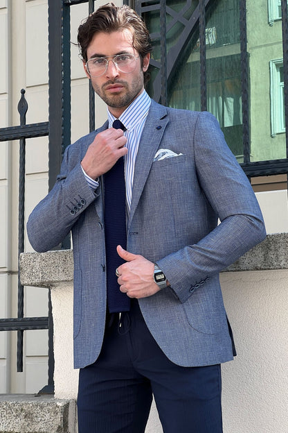 Daniel Navy Blue Linen Slim Fit Blazer Jacket