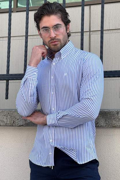 Brabion Daniel Striped White and Blue Slim Fit Shirt