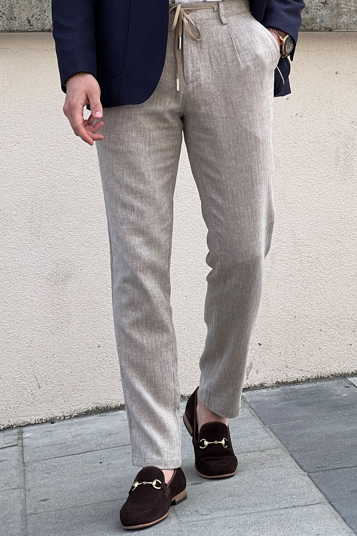 Daniel Beige Linen Pants - Slim Fit Elegance