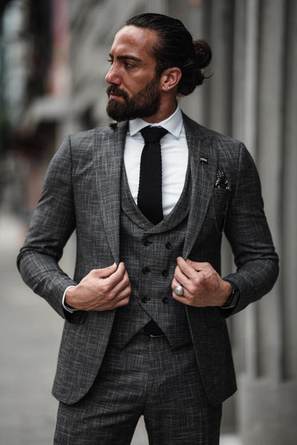 Evo Dark Gray Slim Fit Crosshatch Suit – Elevate Your Style