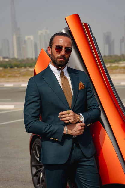 Vespo Green Detailed Slim-Fit Suit