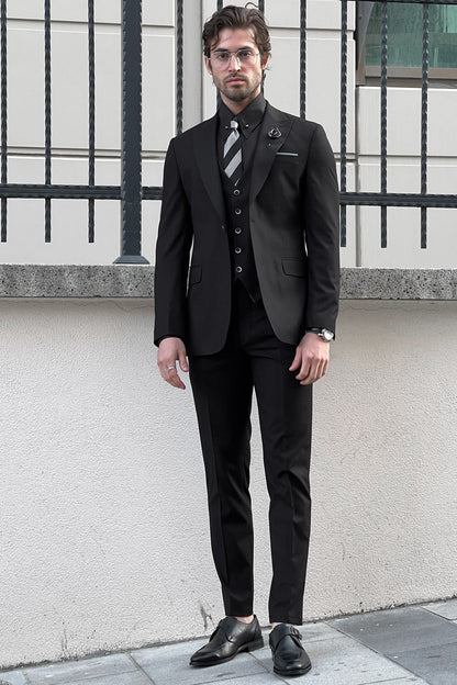 Daniel Slim Fit Black Wool Suit - Elegant Versatility for Every Occasion