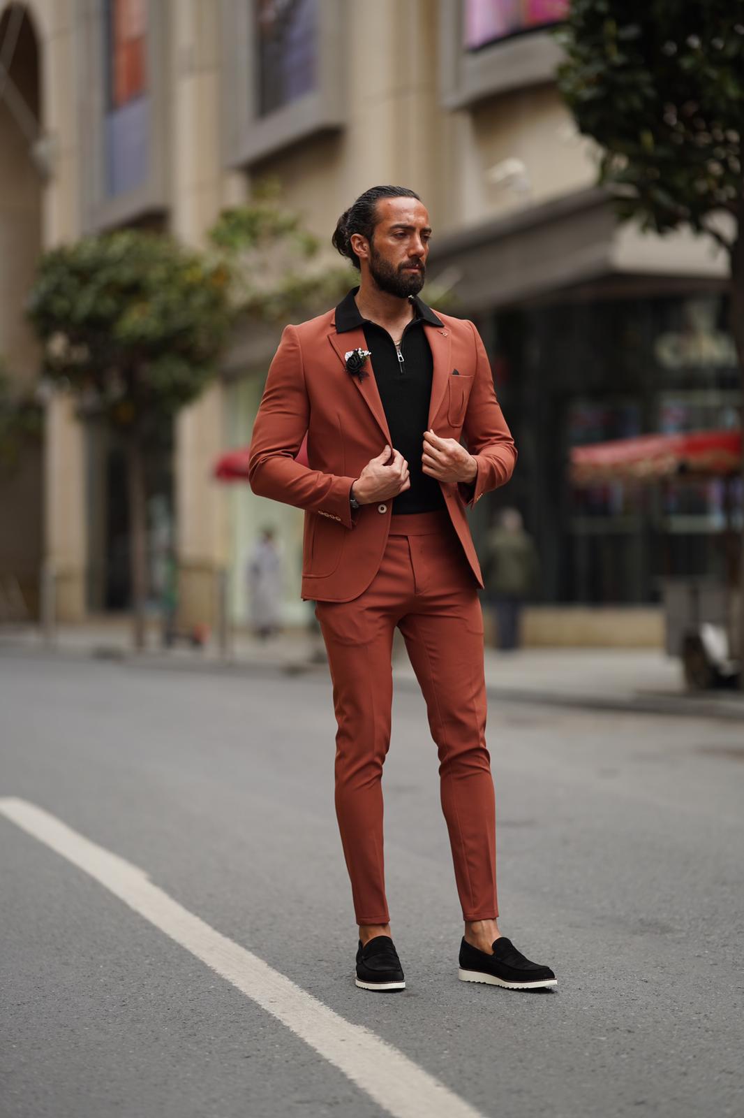 Evo Rust Brown Slim Fit Wool Suit - Elevate Your Wardrobe