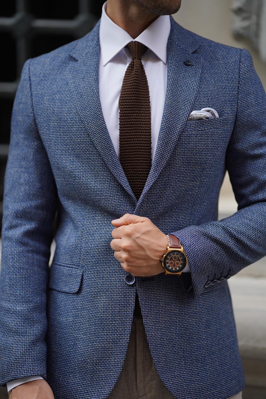 Stefano Blue Wool Slim Fit Blazer