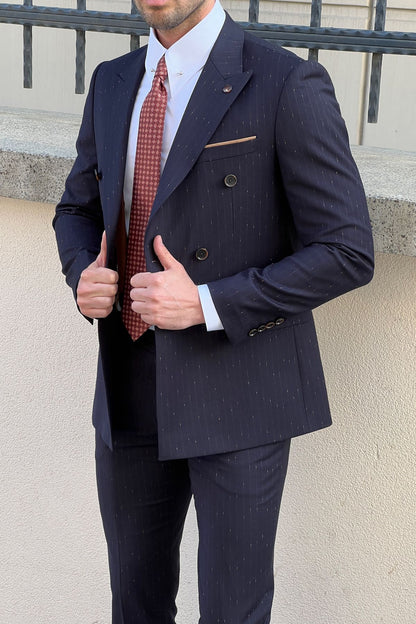 Daniel Double Breasted Navy Blue Wool Suit - The Ultimate Choice for Modern Men