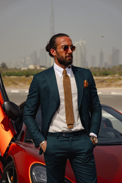 Vespo Green Detailed Slim-Fit Suit