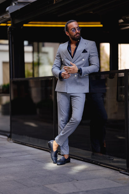 Vespo Pinstriped Navy-Blue Double Breasted Suit