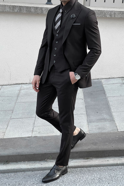 Daniel Slim Fit Black Wool Suit - Elegant Versatility for Every Occasion