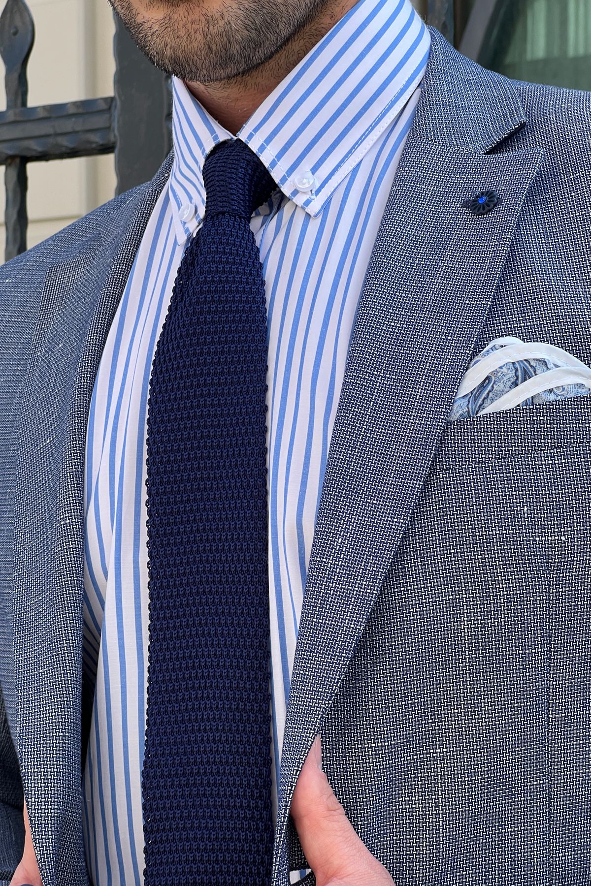 Daniel Navy Blue Linen Slim Fit Blazer Jacket