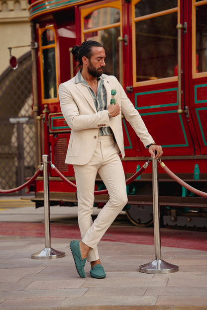 Vespo Slim Fit Beige Suit - Sophisticated Elegance for Every Occasion