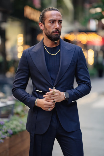 Vespo Navy Blue Buckle Suit - Perfect for Every Occasion