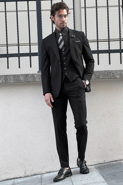 Daniel Slim Fit Black Wool Suit - Elegant Versatility for Every Occasion