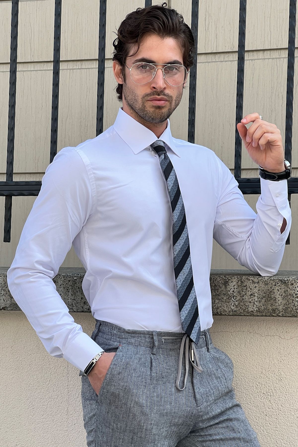 Brabion Daniel White Cotton Slim Fit Shirt