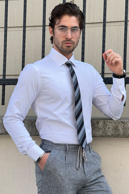 Brabion Daniel White Cotton Slim Fit Shirt