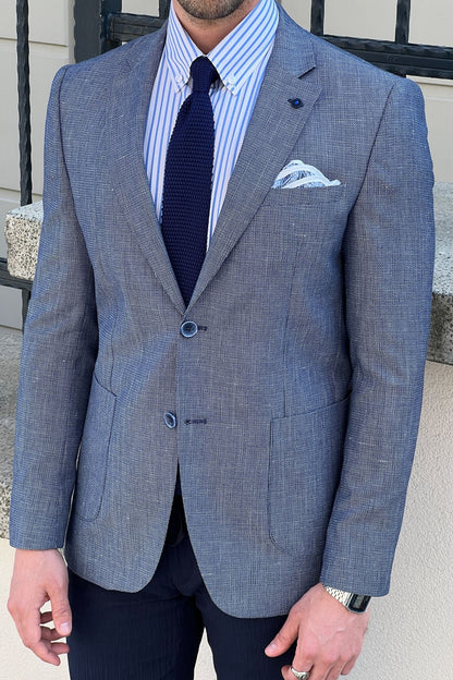 Daniel Navy Blue Linen Slim Fit Blazer Jacket