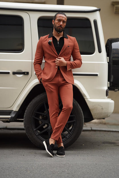 Evo Rust Brown Slim Fit Wool Suit - Elevate Your Wardrobe