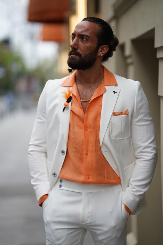 Evo White Slim Fit Wool Suit for Modern Men