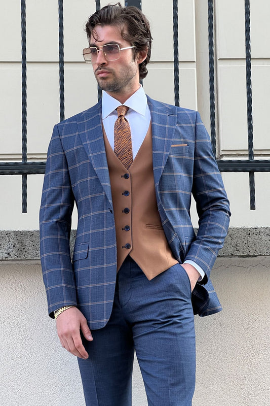 Daniel Navy Blue and Camel Slim-Fit Suit: A Timeless Classic for Every Occasion