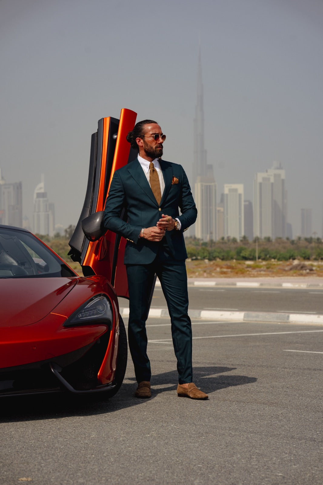 Vespo Green Detailed Slim-Fit Suit