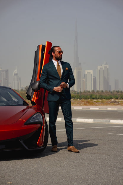 Vespo Green Detailed Slim-Fit Suit