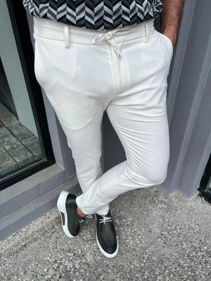 Lyon White Slim Fit Rope Pants: Versatile Elegance for Every Occasion