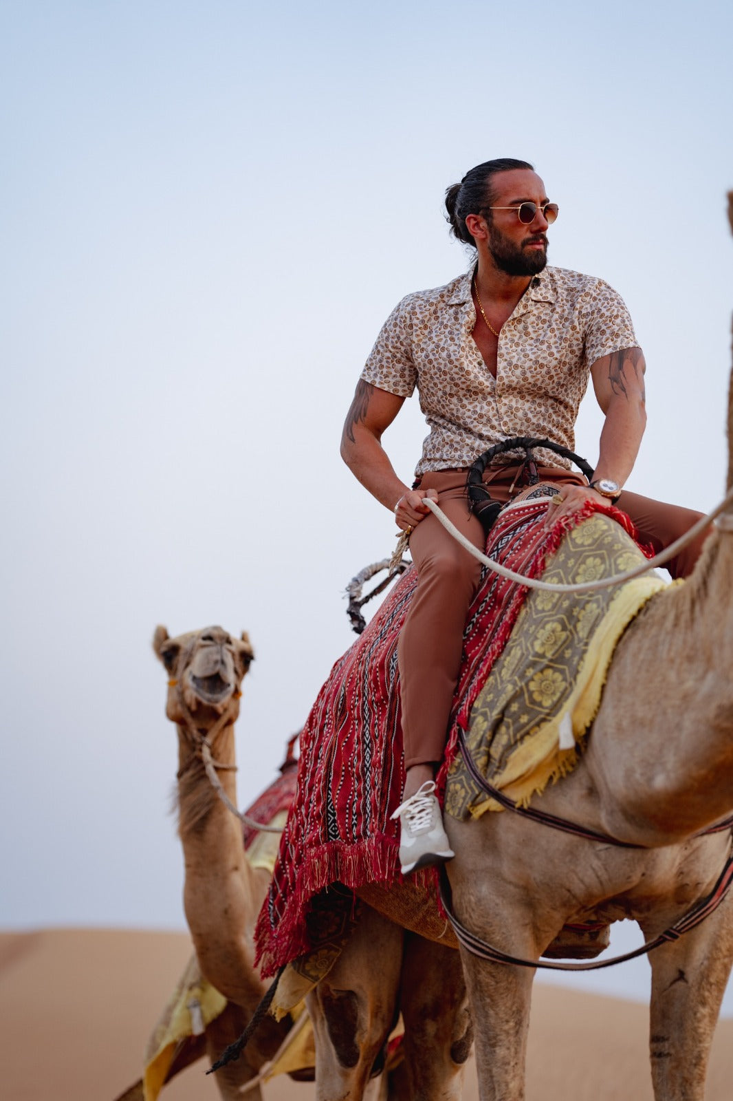 Brabion Vespo Camel Slim Fit Patterned Shirt