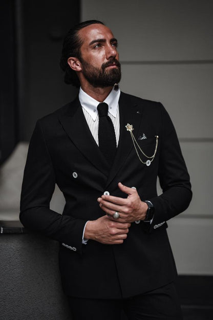 Evo Black Slim Fit Double Breasted Suit - Perfect for Any Occasion